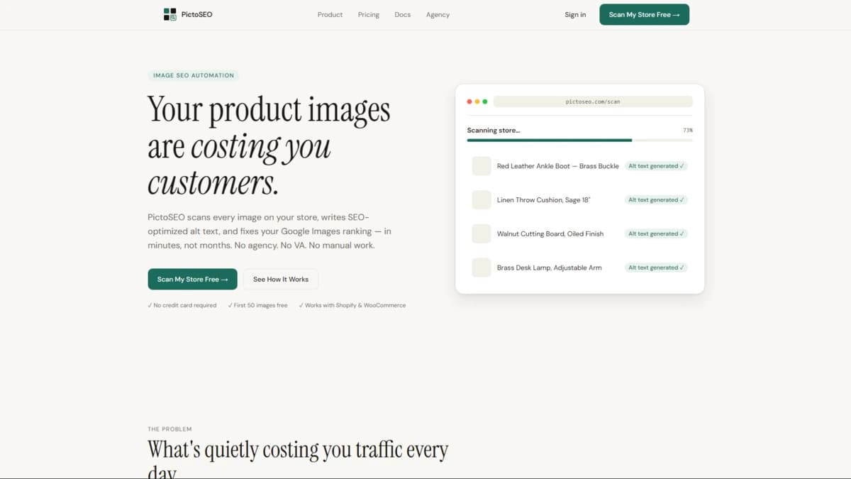 Screenshot of the PictoSEO website